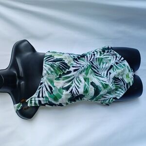 Nip Tuck One Shoulder One Piece Swimsuit Tummy Control Green Palm Leaf Size 10